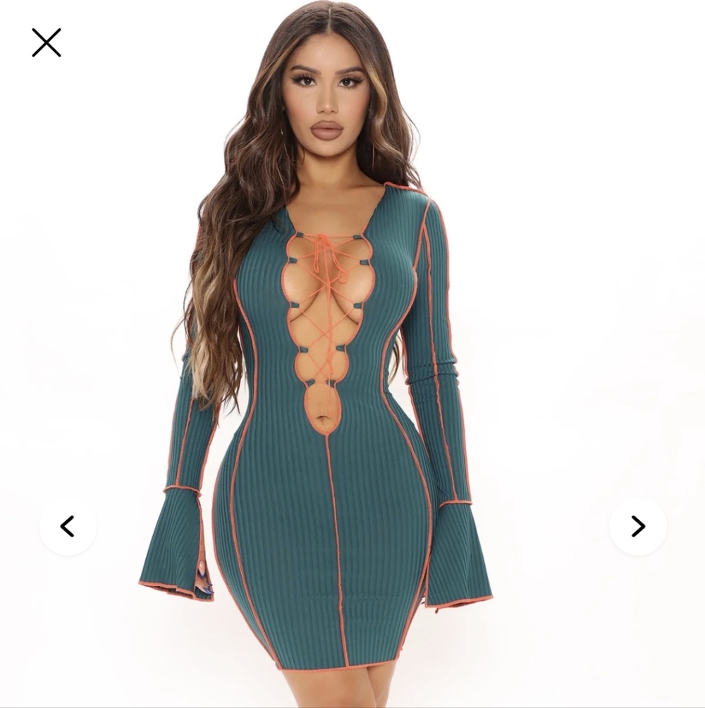NWT! Fashion Nova Teal and Orange Lace-Up Dress - Size XXL